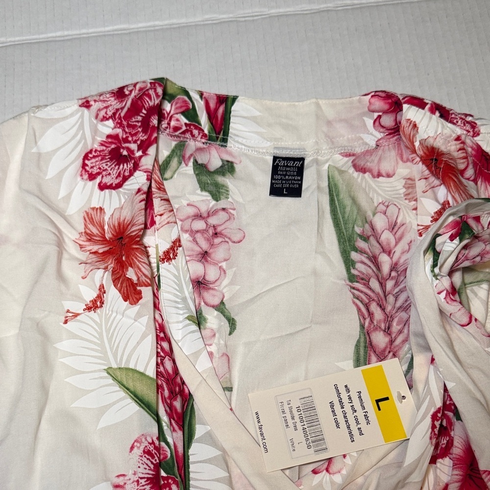NEW! Favant Women's Hawaiian Floral Plumeria Tie Shoulder Dress Large - Picture 10 of 11
